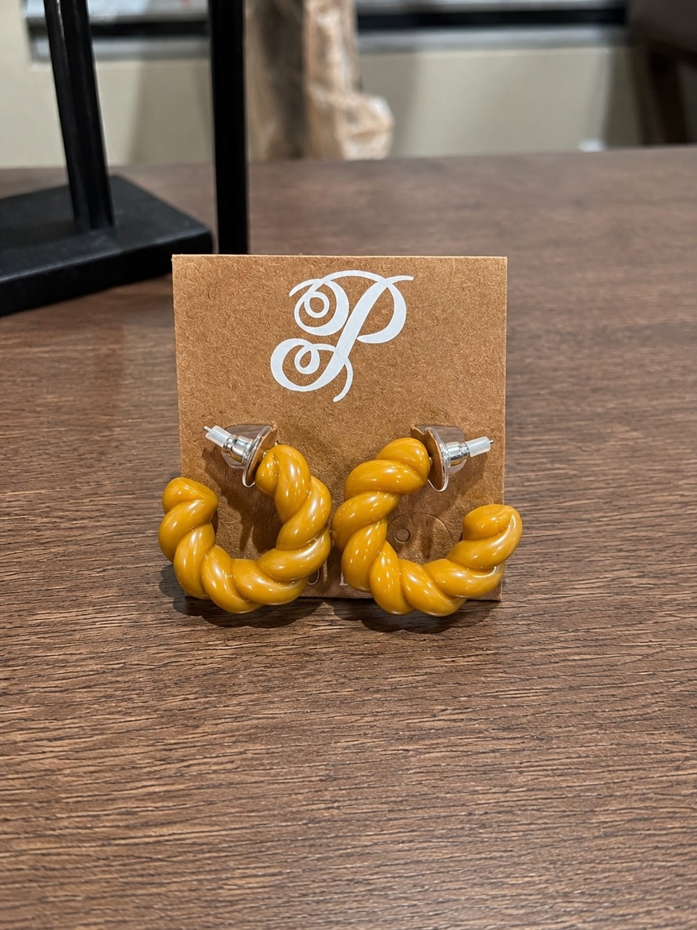 Twist Hoop Earrings in Mustard Yellow